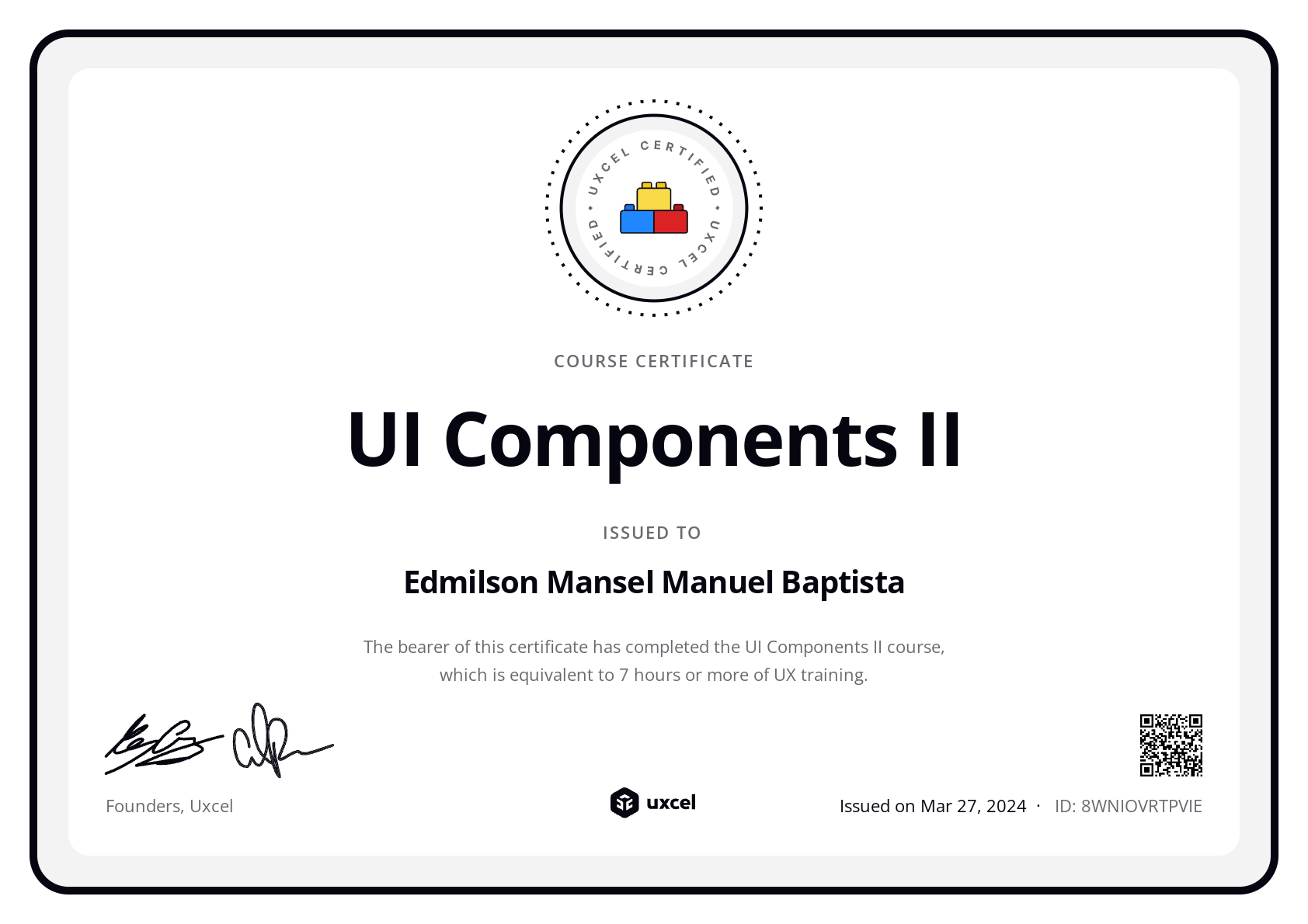 Edmilson Mansel Manuel Baptista's certificate